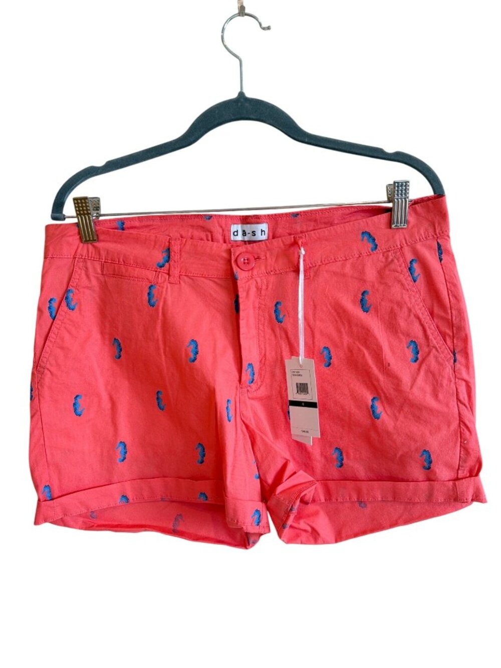 NWT Women's 8 DASH / da-sh Coral Cotton Seahorse Print Chino Shorts 5" Stretch - Picture 8 of 8